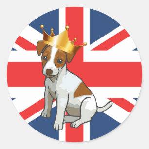 Schattige Jack Russell met een kroon en Union Jack Ronde Sticker