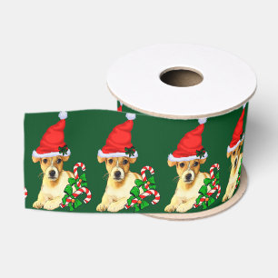 Schattige Jack Russell Terrier Puppy Kerstmis Grosgrain Lint