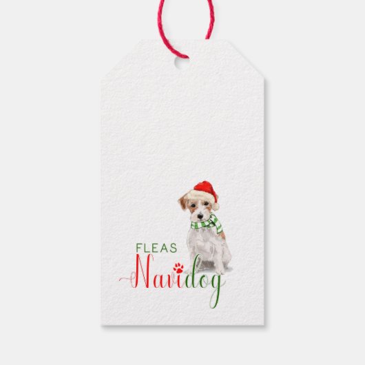 Schattige Jack Russell Terrier Vlooien Navidog Ker Cadeaulabel (Achterkant)