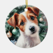 Schattige Jack Russell Terrier Waterverf Kerstmis Keramisch Ornament (Voorkant)