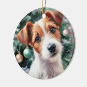 Schattige Jack Russell Terrier Waterverf Kerstmis Keramisch Ornament (Links)