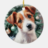 Schattige Jack Russell Terrier Waterverf Kerstmis Keramisch Ornament (Achterkant)