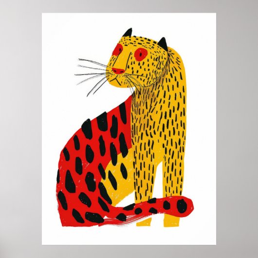 Schattige Jaguar Illustratie Poster - AR 34 Stijl (Voorkant)