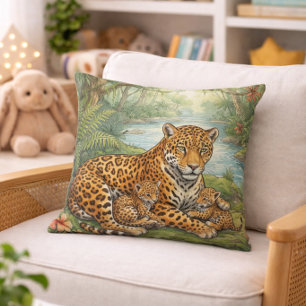 Schattige Jaguar Mama En Welpen Jungle Dieren  Kussen