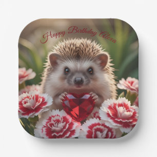 Schattige januari egel met granaat hart papieren bordje