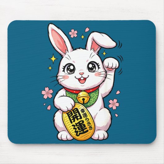 Schattige Japan Lucky Rabbit Maneki Neko Muismat (Voorkant)