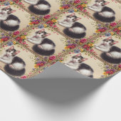Schattige Japans Bobtail Cat Kleurrijke Bloemen Bo Cadeaupapier (Hoek)