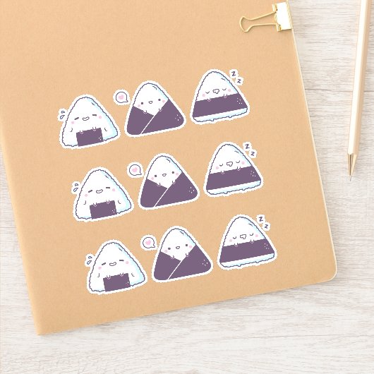 Schattige Japans eten Onigiri Rijstballen Grappig Sticker (Notitieboek)