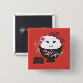 Schattige Japans eten Vierkante Button 5,1 Cm (Voorkant /achterkant)