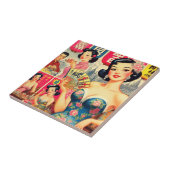 Schattige  Japans Meisjes Illustratie Tegeltje (Zijkant)