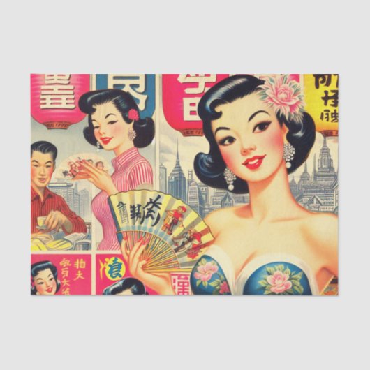 Schattige  Japans Meisjes Illustratie Tissuepapier (Voorkant)