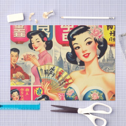 Schattige Japans Meisjes Illustratie Tissuepapier (Craft)