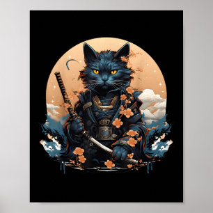 Schattige Japans Samurai Cat Shirt Tattoo 2023 Kaw Poster