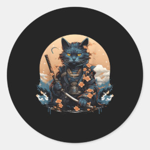 Schattige Japans Samurai Cat Shirt Tattoo 2023 Kaw Ronde Sticker