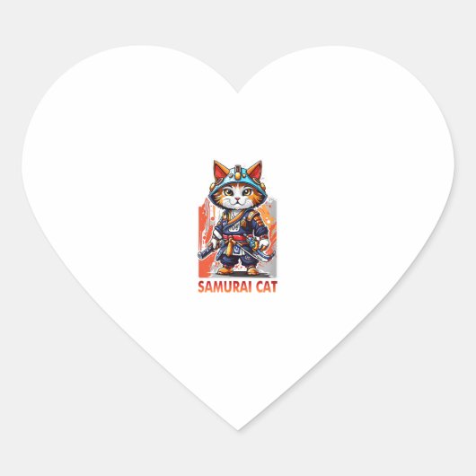 Schattige Japans Samurai Ninja Cat Kawaii Shirt Hart Sticker (Voorkant)
