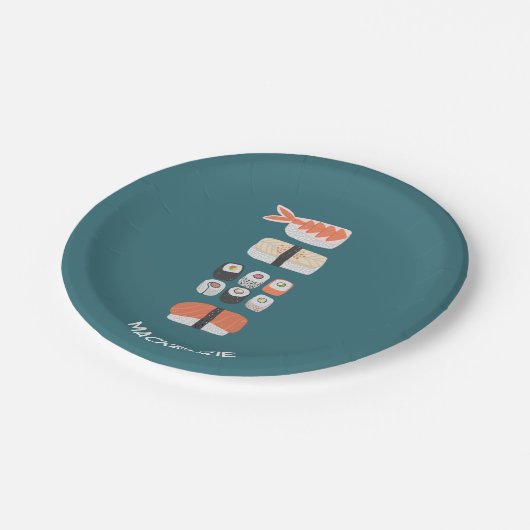 Schattige Japans Sushi gepersonaliseerd Papieren Bordje (Gekanteld)