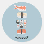 Schattige Japans Sushi gepersonaliseerd Ronde Sticker (Voorkant)