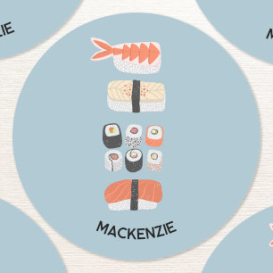 Schattige Japans Sushi gepersonaliseerd Ronde Sticker