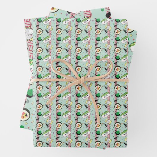 Schattige Japans Sushi Lover Golfpatroon Inpakpapier Vel (In situ)