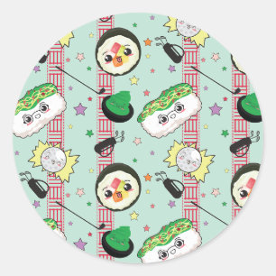 Schattige Japans Sushi Lover Golfpatroon Ronde Sticker