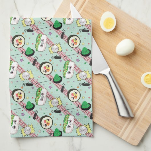 Schattige Japans Sushi Lover Golfpatroon Theedoek (Quarter Fold)