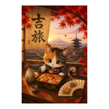 Schattige Japanse Anime Kat Kimono Mount Fuji Herf