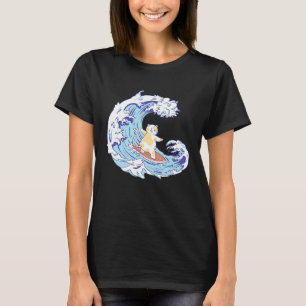 Schattige Japanse Grote Golven Surfende Kat T-shirt