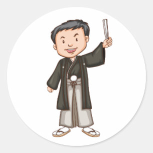 Schattige Japanse Jongen in Traditionele Kimono Ha Ronde Sticker