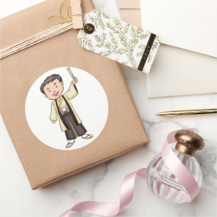 Schattige Japanse Jongen in Traditionele Kimono St Ronde Sticker