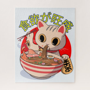 Schattige Japanse kat die noedels eet met eetstokj Legpuzzel