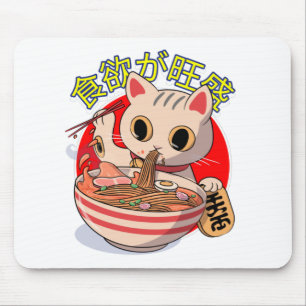 Schattige Japanse kat die noedels eet met eetstokj Muismat