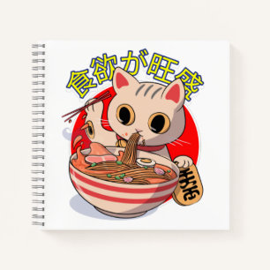 Schattige Japanse kat die noedels eet met eetstokj Notitieboek