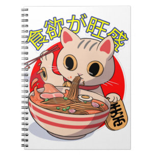 Schattige Japanse kat die noedels eet met eetstokj Notitieboek