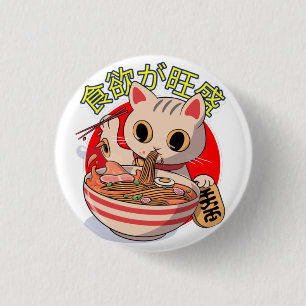 Schattige Japanse kat die noedels eet met eetstokj Ronde Button 3,2 Cm