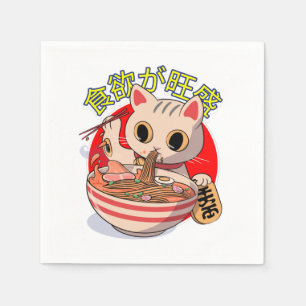 Schattige Japanse kat die noedels eet met eetstokj Servet