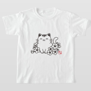 Schattige Japanse kat en Sakura met "Neko" stempel T-shirt
