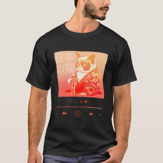 Schattige Japanse kat in kleurrijke kimono-robe T-shirt