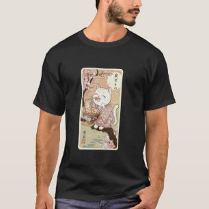Schattige Japanse Kat Ramen Kersenbloesem Esthetis T-shirt