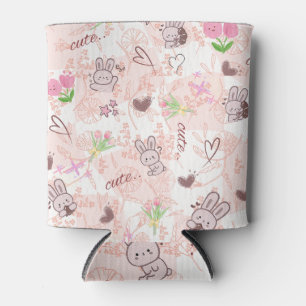 Schattige Japanse Kawaii Konijn en Roze Gingham Ge Blikjeskoeler