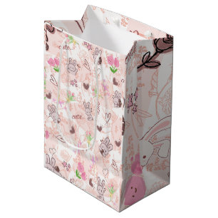 Schattige Japanse Kawaii Konijn en Roze Gingham Ge Medium Cadeauzakje