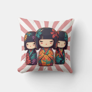 Schattige Japanse Kokeshi-poppen Kussen