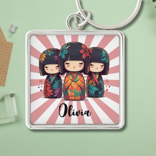 Schattige Japanse Kokeshi-poppen Sleutelhanger