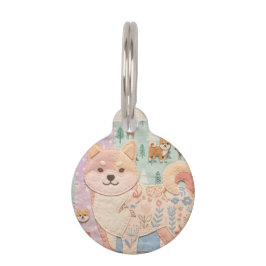 Schattige Japanse Shiba Inu Patchwork Bloemmotief Huisdierpenning