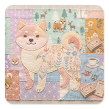 Schattige Japanse Shiba Inu Patchwork Bloemmotief