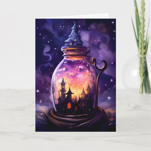 Schattige Jar House Illustratie Halloween Kaart