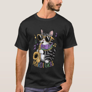 Schattige Jazzkat in Zonnebril met Saxofoon, Mardi T-shirt