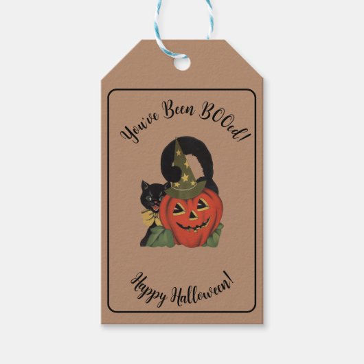 Schattige Je bent BOOed Halloween Black Cat Pumpki Cadeaulabel (Voorkant)
