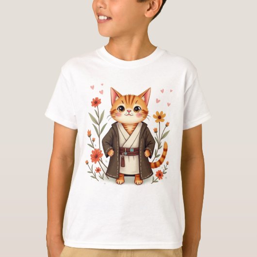 Schattige Jedi Cat T-shirt - Floral Space Warrior  (Voorkant)
