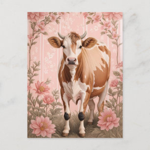 Schattige Jersey Koe Roze Bloemen Briefkaart