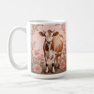 Schattige Jersey Koe Roze Bloemen Koffiemok